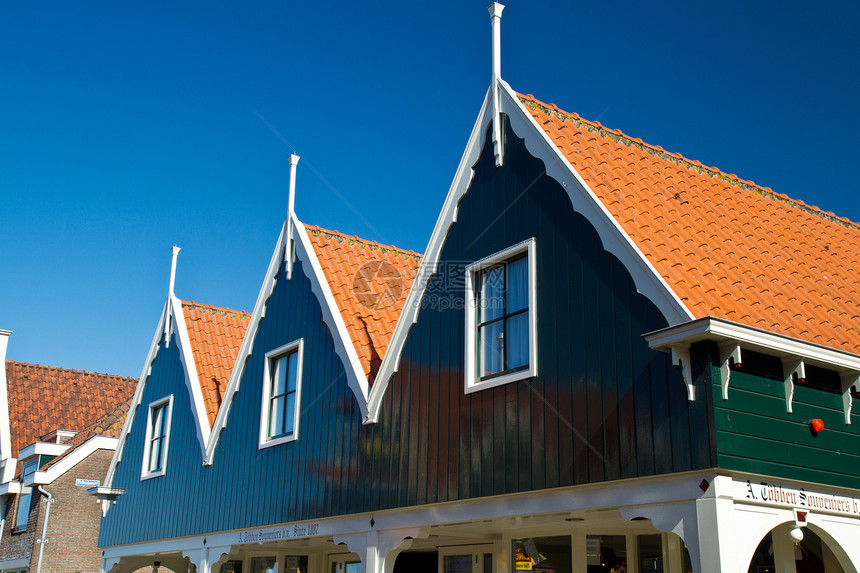 Volendam 火山卷特丹钓鱼帆船建筑学建筑桅杆房子城市旅游村庄图片
