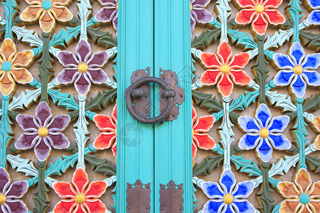 寺庙门木头奢华家具装饰设计师房子蝴蝶风格背景图片