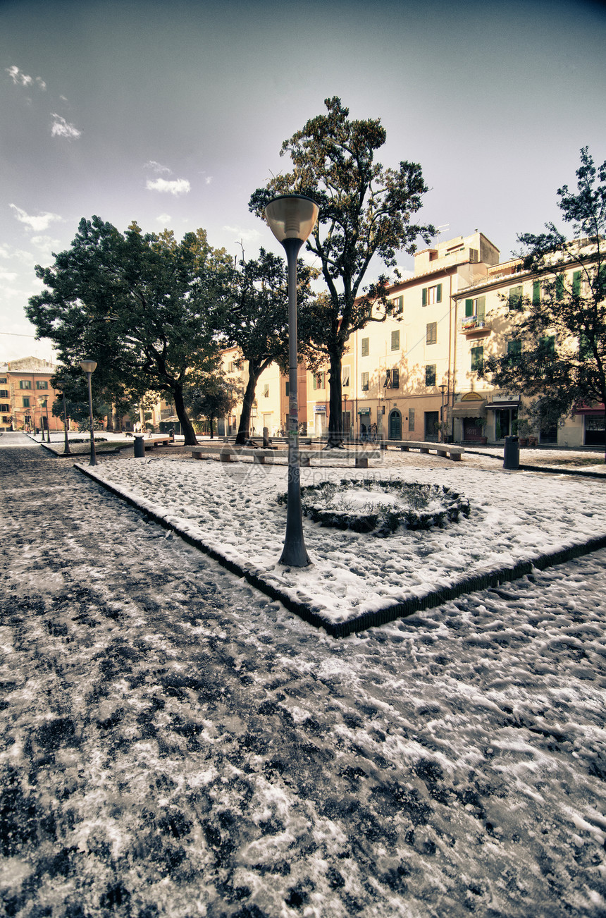 意大利比萨 皮萨 但丁阿利吉耶里广场的雪图片