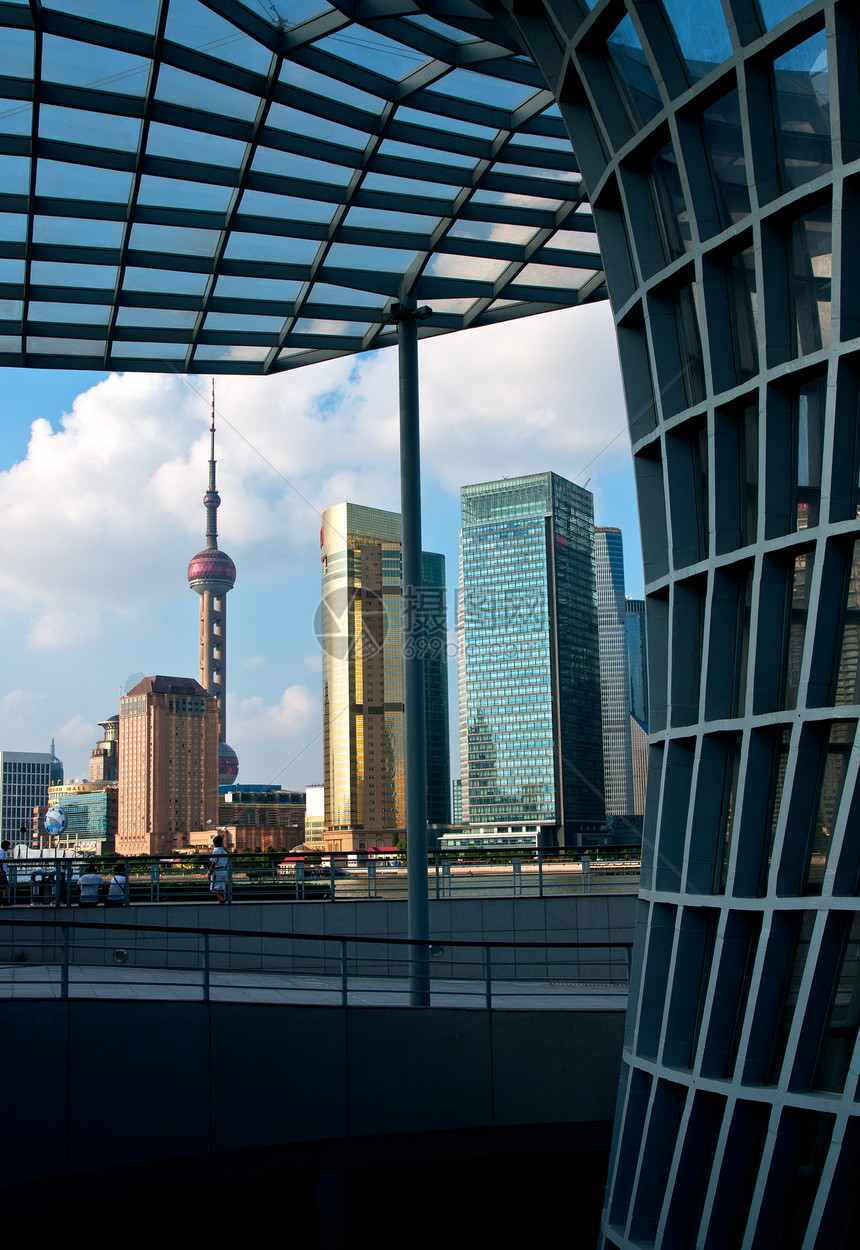 从 puxi 的上海布东风景蓝色高楼办公室景观建筑场景外滩天空城市中心图片