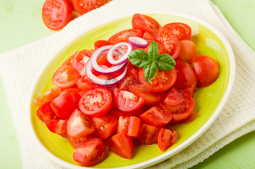 番茄沙拉西红柿蔬菜素食有机食品沙拉盘子洋葱饮食图片