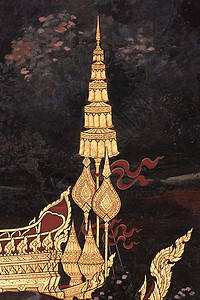 泰国模式金子寺庙宗教文化建筑艺术场景绿色动物绘画背景图片