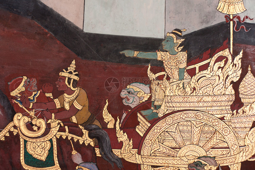 泰国模式场景动物寺庙文化艺术金子建筑绿色宗教绘画图片