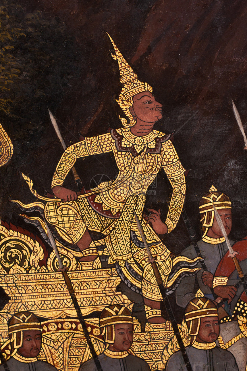 泰国模式场景绘画文化建筑绿色金子寺庙动物宗教艺术图片