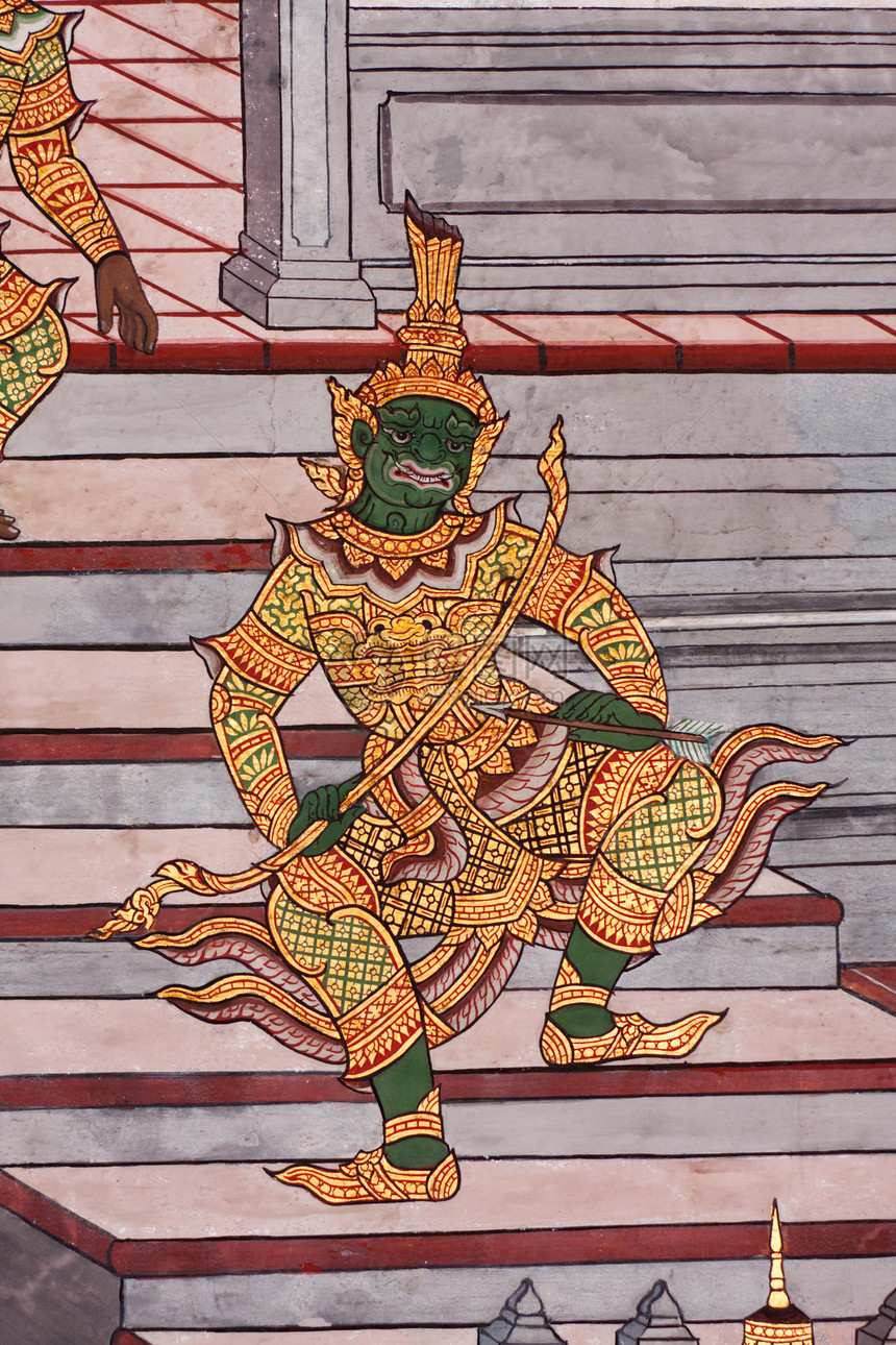 泰国模式寺庙场景文化建筑宗教绿色绘画金子动物艺术图片