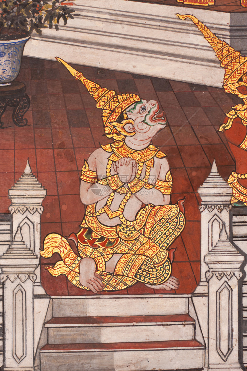 泰国模式绿色建筑寺庙文化动物宗教艺术金子场景绘画图片