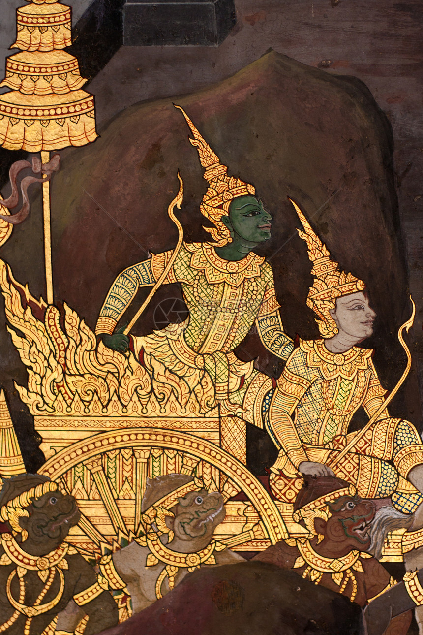 泰国模式文化艺术建筑动物寺庙宗教场景绘画绿色金子图片