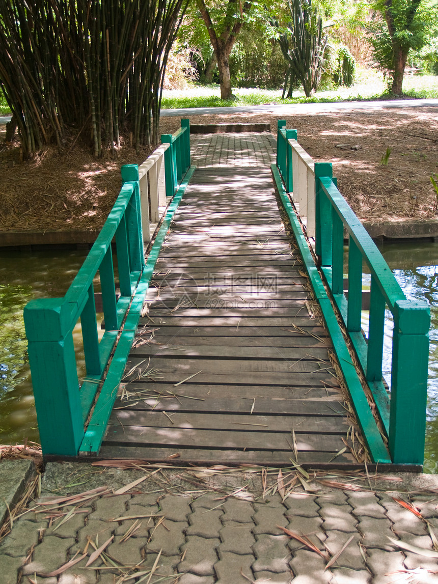 绿色木桥花园小路人行道环境竹子旅行运河木头公园图片
