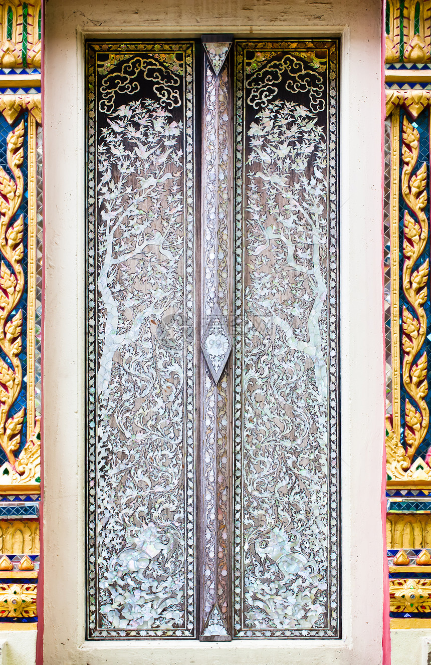 泰国庙窗风格工艺古董寺庙假期绘画旅行文化金子艺术佛教徒图片
