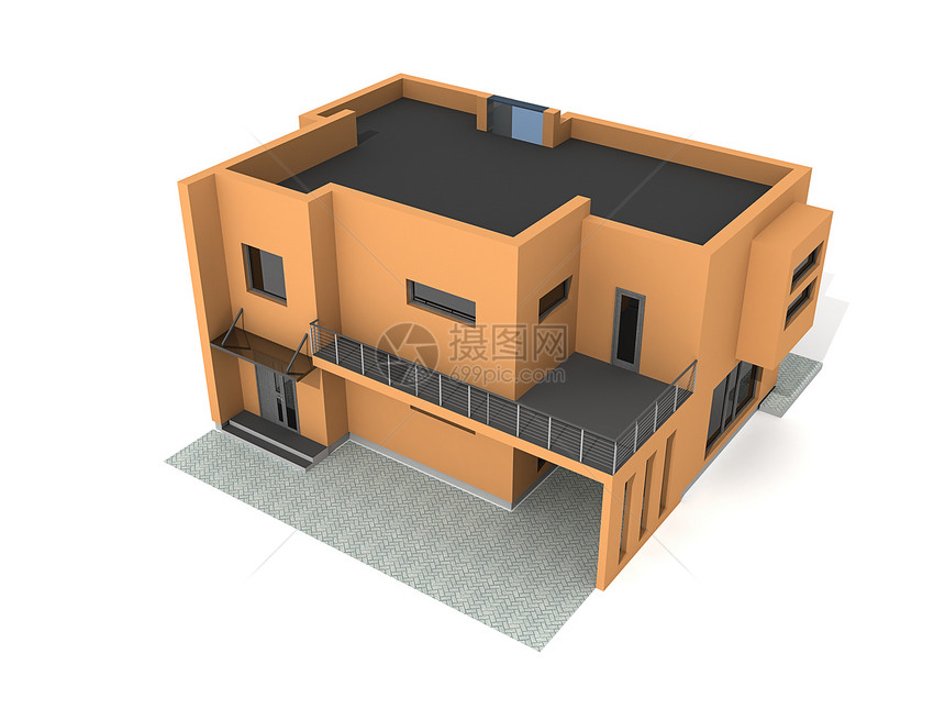 现代私人住宅的外表3d房子栏杆阳台窗户白色黑色财产住房角落建筑图片