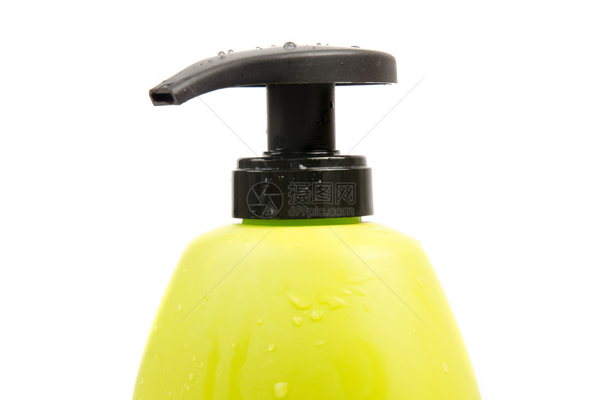 紧贴绿色洗发水瓶盖卫生身体奶油头发瓶子工作室管子香气塑料浴室图片