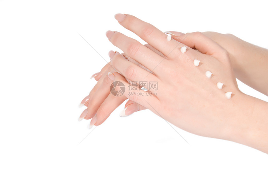 手与奶油沙龙皮肤温泉手指手腕美甲抛光女性润肤化妆品图片