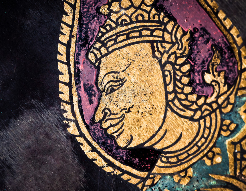古老的泰海绘画风格窗户宗教传奇故事古董寺庙金子教会场景文化图片