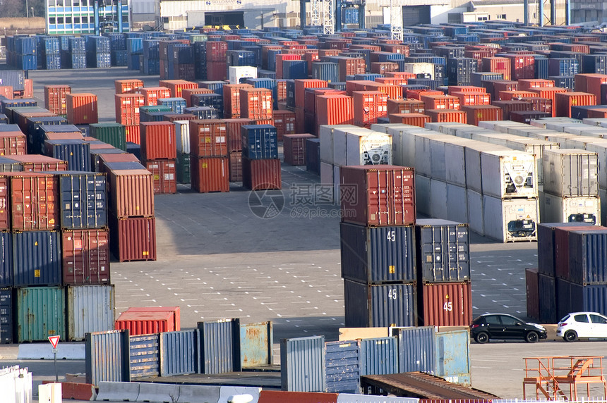集装箱集装箱在港口托运大部分船厂贸易进口血管送货后勤出口码头运输图片