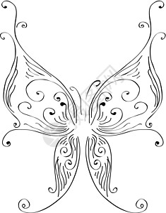 矢量蝴蝶图案白色花卉黑色背景图片