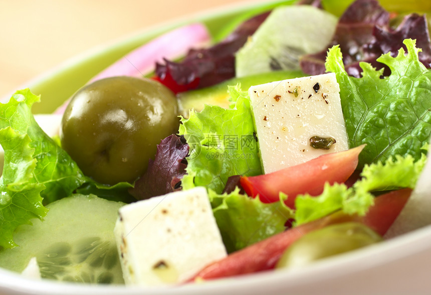 希腊沙拉宏观黄瓜照片奶制品香料营养饮食蔬菜水平草本植物图片
