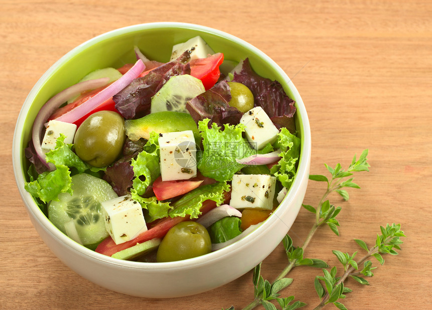 希腊沙拉奶制品蔬菜草本植物照片胡椒饮食健康洋葱水平食物图片