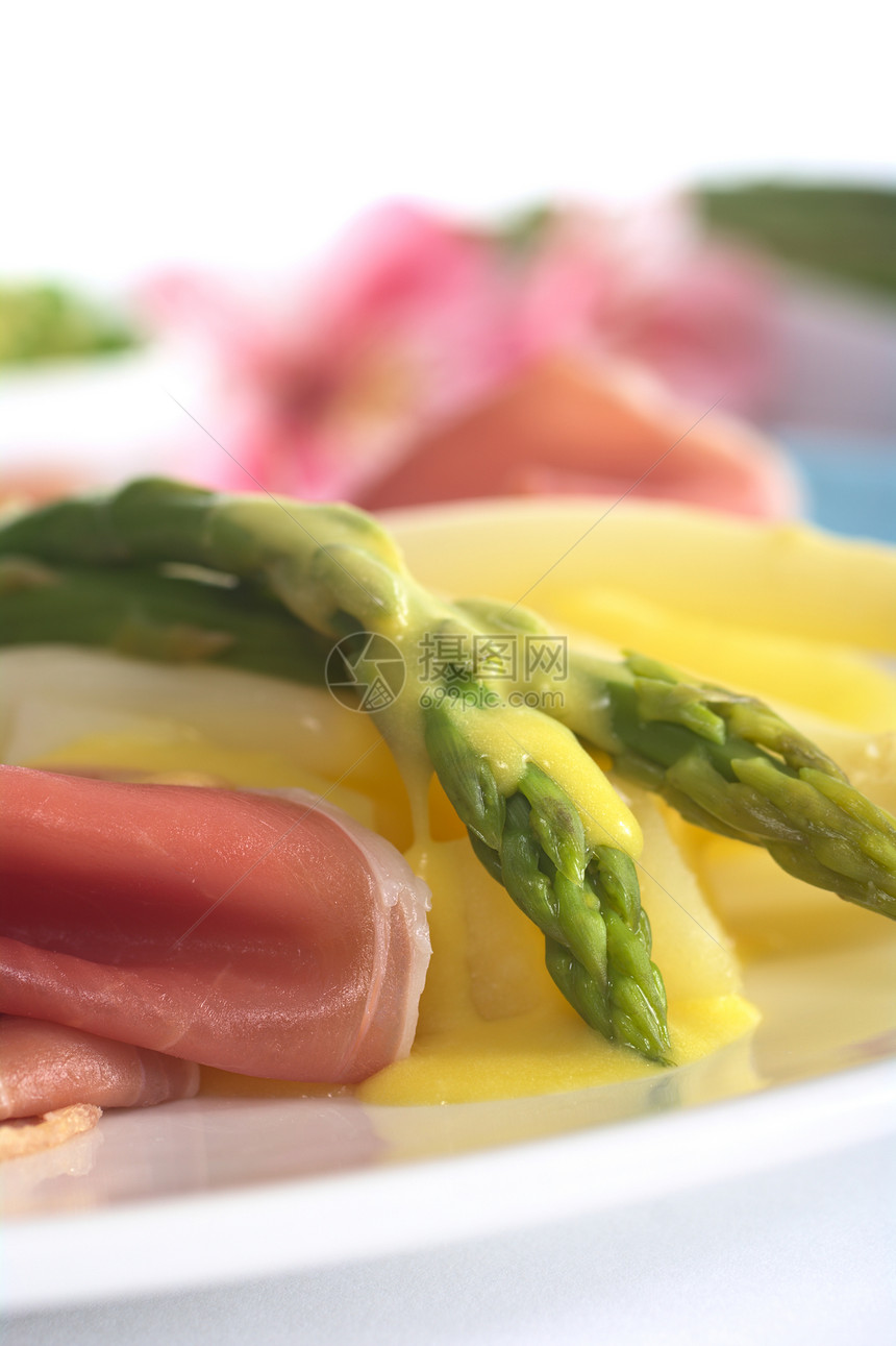 阿斯帕拉古斯 马铃薯 含食物美味火腿营养蔬菜土豆绿色照片午餐图片