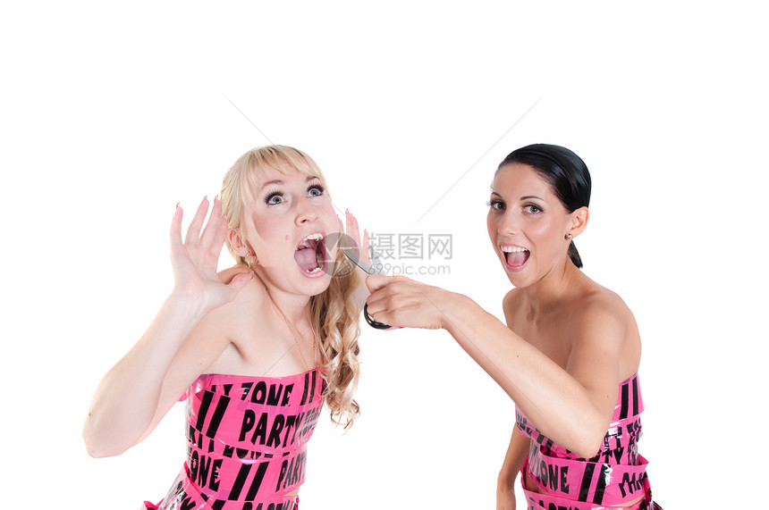 穿粉色胶带服装的女孩女性快乐庆典生日周年文化黑色纪念日乐趣女孩们图片