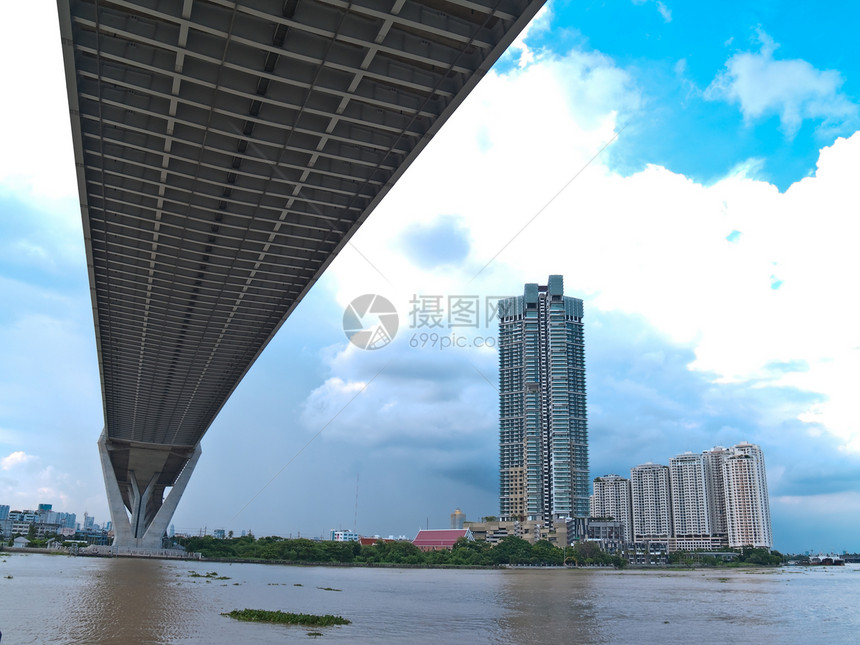 Bhumibol桥的一部分地标建筑民众运输风景戒指建筑学工程天空场景图片