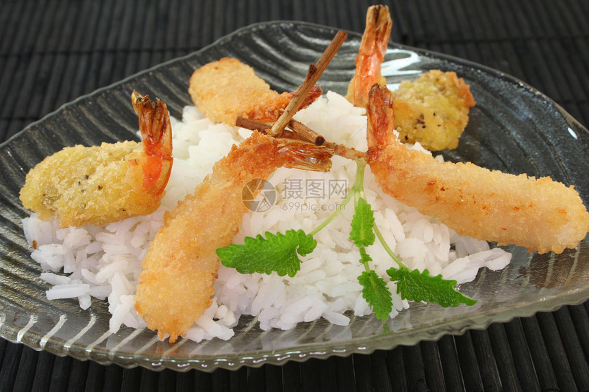 泰国大虾专业异国情调蔬菜面团贝类大豆红色黄色树叶绿色图片