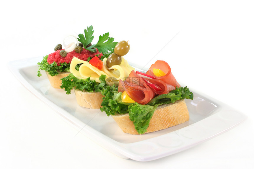 卡纳帕草药餐饮香肠小吃小菜面包装潢蔬菜火腿主菜图片