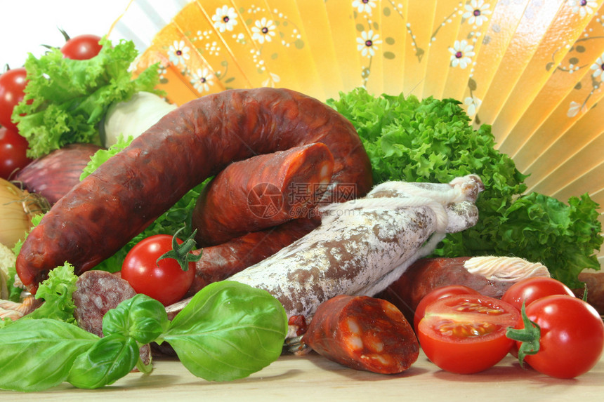 西班牙语Salami小吃肉食香菜香肠市场图片