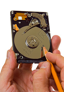 关于硬盘的录音记录资料铅笔白色写作电脑磁盘技术背景图片