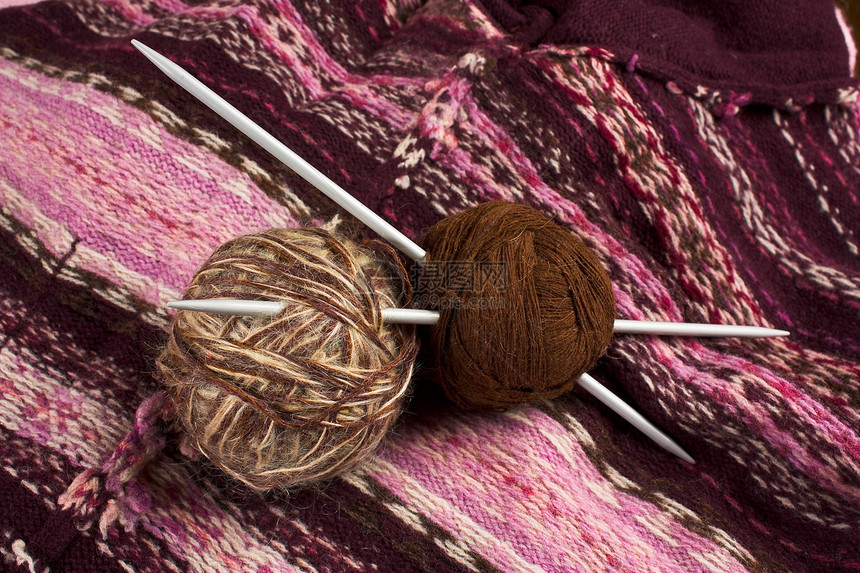 带有线条用于编织的球球网络针线针织品爱好羊毛图片
