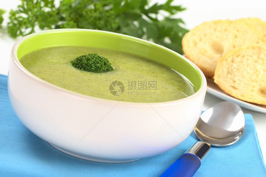 布罗科利奶粉照片食物营养课程午餐绿色蔬菜水平勺子图片