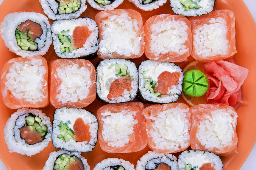 寿司美味小吃餐厅盘子鱼子宏观异国情调传统海鲜图片