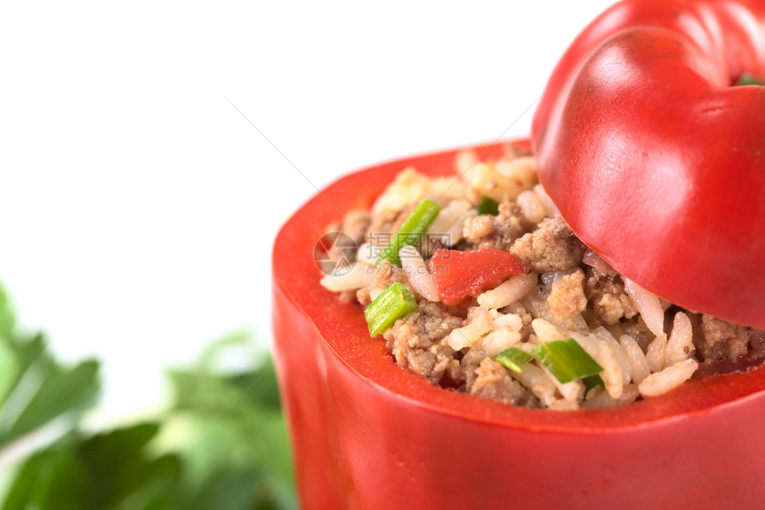 红铃辣椒蔬菜红色洋葱散列水平营养宏观碎肉食物午餐图片
