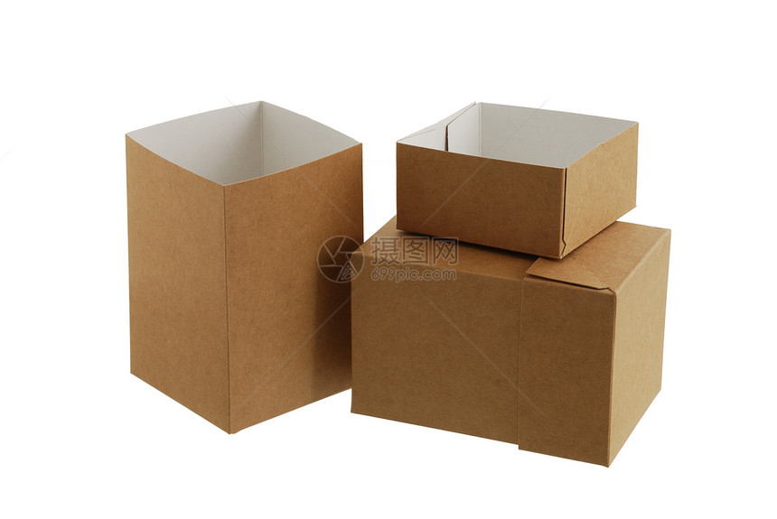 两个简单的纸箱纸板阴影包装店铺静物贮存盒子白色棕色图片