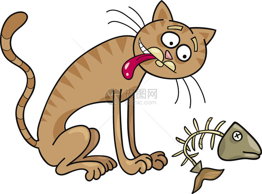 无家可归的猫鼠标虎斑漫画卡通片舌头尾巴绘画猫科动物插图宠物图片