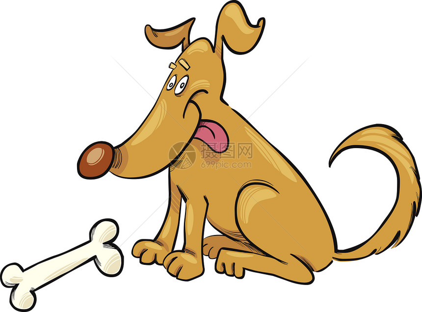 与骨同狗欢乐绘画卡通片鼻子朋友动物舌头艺术微笑尾巴插图图片