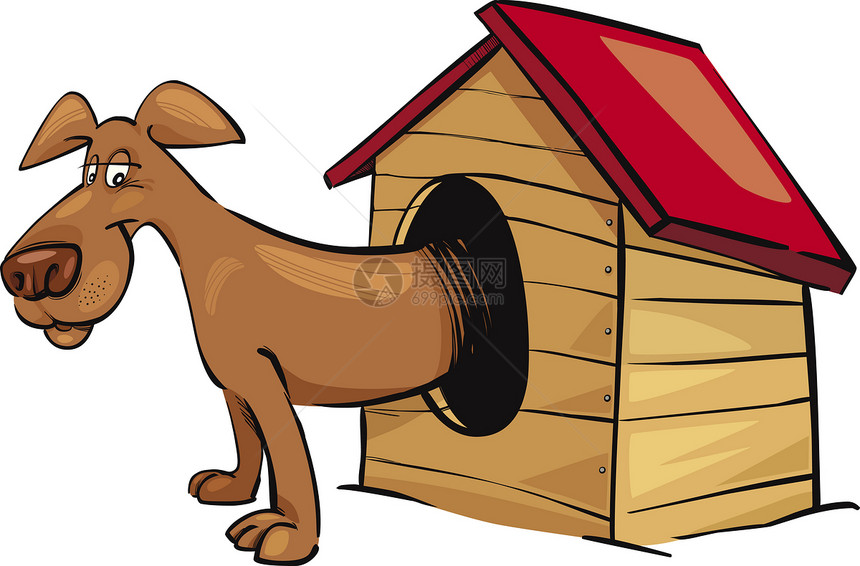 狗窝里的狗微笑漫画插图农场宠物动物朋友绘画艺术猎犬图片