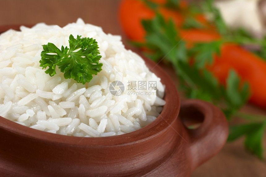 与Parsley一起煮饭的稻米食物粮食香菜水平白色照片乡村草本植物营养绿色图片