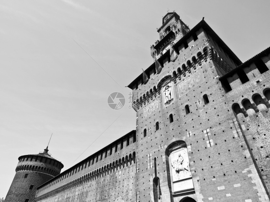 米兰建筑学白色城堡黑色图片