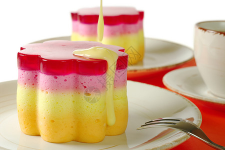 果冻蛋糕秘鲁甜点称杯子香草咖啡白色黄色水平粉色橙子飞碟烘烤背景