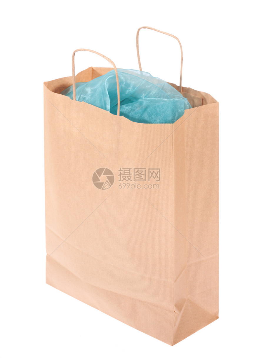 纸购物袋销售店铺零售蓝色把手商品组织礼物解雇展示图片