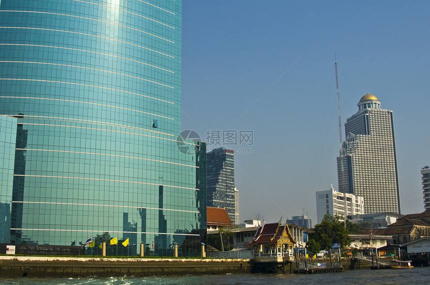 曼谷及其河流热带景观情调异国旅行运河建筑物文化运输城市图片