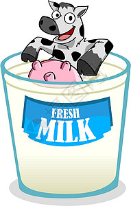 奶牛冰淇淋奶牛牛动物快乐早餐产品漫画哺乳动物标签插图幸福食物插画