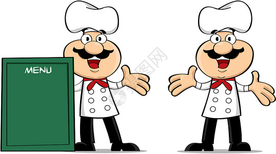 快乐的厨师服务男人绘画插图男性海报职业幸福帽子咖啡店背景图片