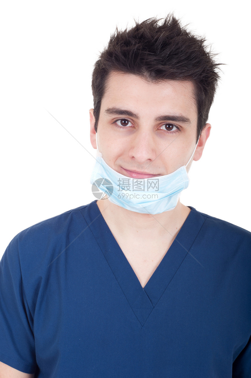 戴面罩的医生药品护士工人工作面具蓝色男性擦洗职业卫生图片