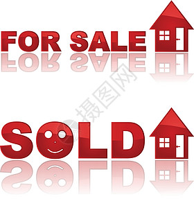房地产标志红色艺术反射插图商业财产住宅经纪人微笑房子背景图片