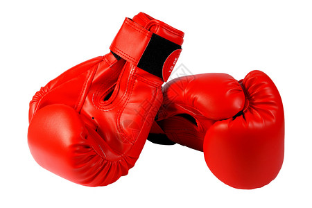 红拳球手套拳击手竞赛运动装拳击活动齿轮皮革斗争白色背景图片