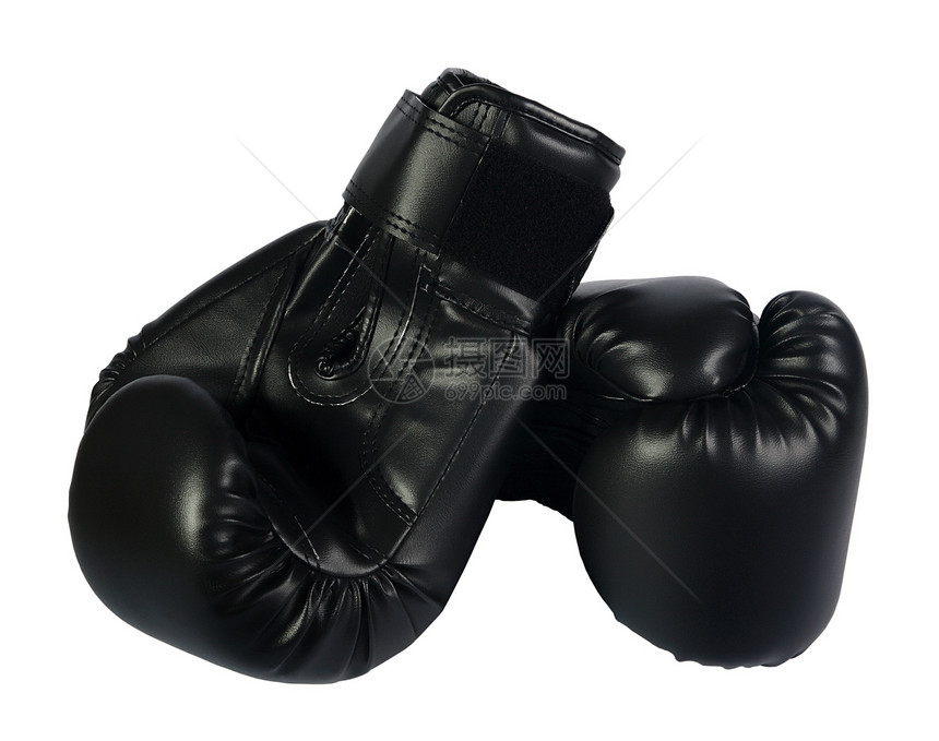黑拳球齿轮斗争运动装竞赛黑色皮革白色拳击手套运动图片