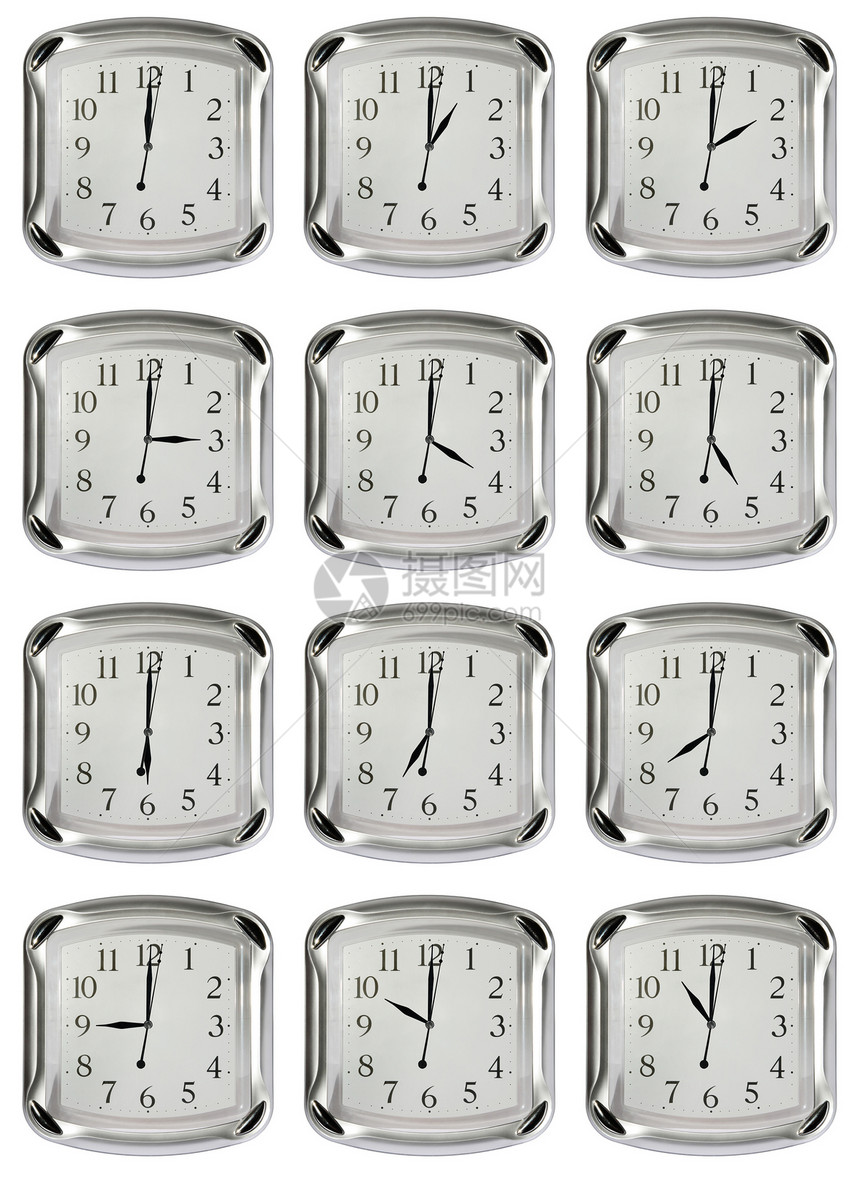 白色背景上的灰色壁钟插图圆形工作小时工作室学校钟表手表数字时间图片