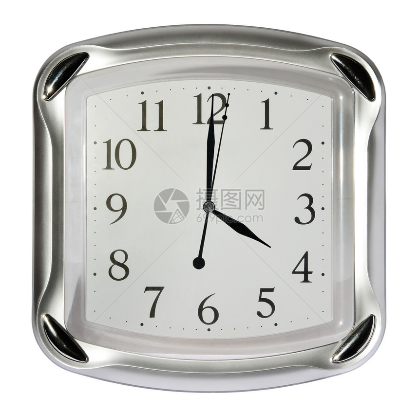 白色背景上的灰色壁钟圆形钟表小时工作手表数字时间玻璃插图工作室图片