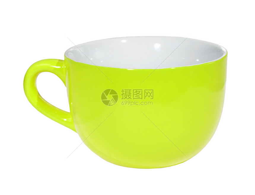 绿色杯陶器白色咖啡杯用具容量宏观制品影响反射杯子图片